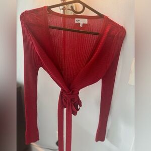 Red Ribbed Tie-Front Sweater